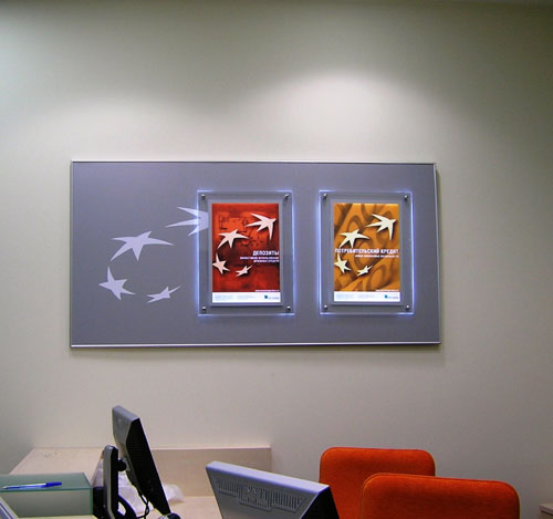 Изготовление сверхтонких световых коробов для Банка BNP Paribas - БНП Париба